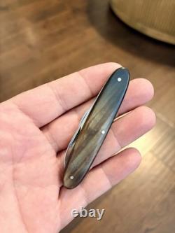 1950's Victorinox Victoria Secretary 84mm Buffalo Horn with Exposed Rivets Knife