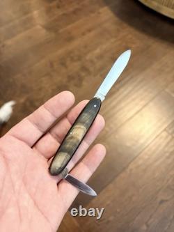 1950's Victorinox Victoria Secretary 84mm Buffalo Horn with Exposed Rivets Knife