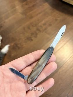 1950's Victorinox Victoria Secretary 84mm Buffalo Horn with Exposed Rivets Knife