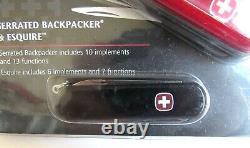 2 SWISS Army Serrated BACKPACKER & Esquire knife set NOS Discontinued