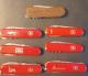 7 Victorinox Knives-1 wood scale, Fisherman, Camper, Marlboro, Golfer, Hoffritz