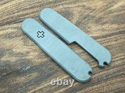 Acid etched & LOGO + Titanium Swiss Army Knife SCALES for 91mm Victorinox