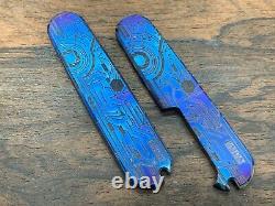 Flamed CIRCUIT BOARD engraved Titanium Swiss Army Knife SCALES for 91mm