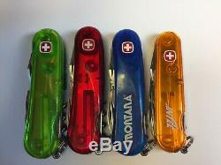 Lot 4x Translucent Swiss Army Knife by Wenger Multi Tools 85MM green/red/blue/or