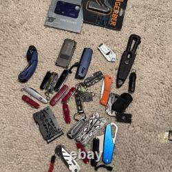 Lot of 10 Random Pocket Knives Gerber Buck Victorinox Boker CRKT Swiss Army