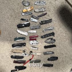 Lot of 10 Random Pocket Knives Gerber Buck Victorinox Boker CRKT Swiss Army