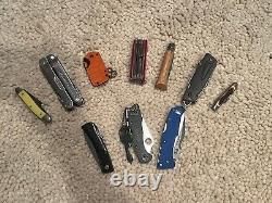 Lot of 10 Random Pocket Knives / Multitools Leatherman Buck Spyderco Swiss Army