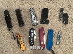 Lot of 10 Random Pocket Knives / Multitools Leatherman Buck Spyderco Swiss Army