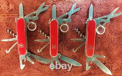 Lot of 3 Victorinox Explorer Red 91 mm Swiss Army Knife with Magnifying Glass