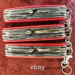 Lot of 3 Victorinox Explorer Red 91 mm Swiss Army Knife with Magnifying Glass