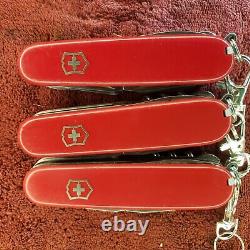 Lot of 3 Victorinox Explorer Red 91 mm Swiss Army Knife with Magnifying Glass