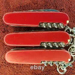 Lot of 3 Victorinox Explorer Red 91 mm Swiss Army Knife with Magnifying Glass