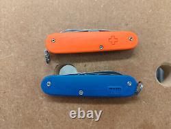 Matched Pair TNP Nutnfancy Victorinox Swiss Army Cadet Knives Orange & Blue G-10