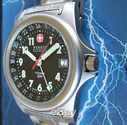 MeN NOS WENGER Swiss Army SAK TITANIUM 4 HaNd DUAL TIME GMT FIELD+KNIFE=Gift SET