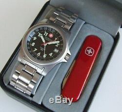 MeN NOS WENGER Swiss Army SAK TITANIUM 4 HaNd DUAL TIME GMT FIELD+KNIFE=Gift SET