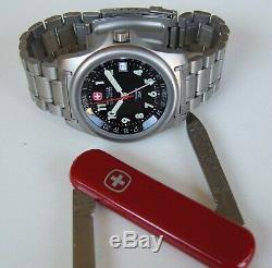 MeN NOS WENGER Swiss Army SAK TITANIUM 4 HaNd DUAL TIME GMT FIELD+KNIFE=Gift SET