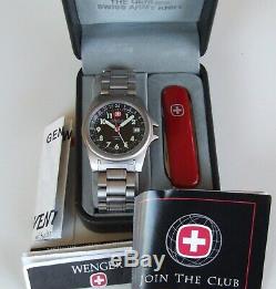 MeN NOS WENGER Swiss Army SAK TITANIUM 4 HaNd DUAL TIME GMT FIELD+KNIFE=Gift SET