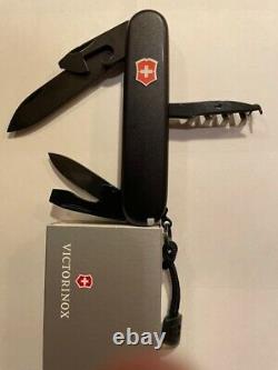 NIB Rare Victorinox Swiss Army Spartan PS Black Knife withOrange SA logo inlay