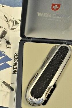 NIB Wenger Luxury Cigar Cutter 704 SS Scales BLK Leather Inlay Swiss Army Knife
