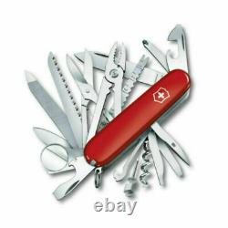 New Victorinox Swiss Army 91mm Knife SWISSCHAMP RED + DELUXE LEATHER POUCH
