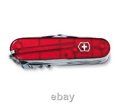 New Victorinox Swiss Army 91mm Knife SWISSCHAMP RUBY RED + DELUXE LEATHER POUCH