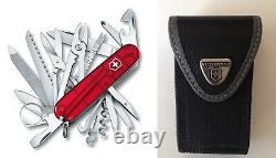 New Victorinox Swiss Army 91mm Knife SWISSCHAMP RUBY RED + DELUXE NYLON POUCH