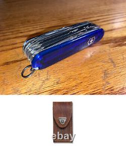 New Victorinox Swiss Army Leather + 91mm Knife HANDYMAN PLUS Blue 1.3773. T2P