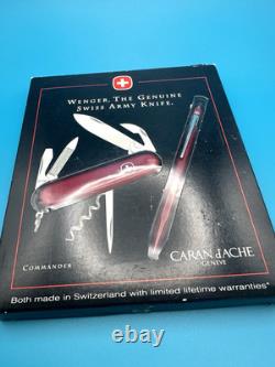 RARE Vintage Wenger Commander Caran d'Ache Pen Swiss Army Knife Original Box