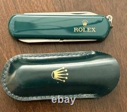 Rolex Wenger Swiss Army Green Pocket Multi-Tool Knife With Leather Sheath-Great