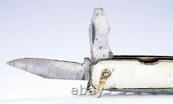 SWISS ARMY FOLDING KNIFE PRADEL STAMPED ON BLADE PEARL SCALES 1920s RARE