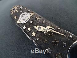 Sterling Silver 18k Gold Swiss Army Folding Knife. Lg. Victorinox SPACE. Gems