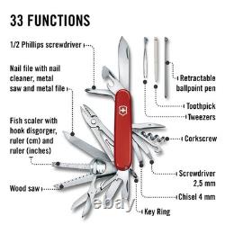 Swiss Army Knife 33 Functions Pocket with Large Blade Red Victorinox Champ