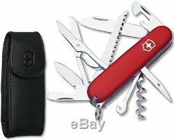 Swiss Army Knife With Leather Pouch, Red Huntsman, Victorinox 53820, New In Box