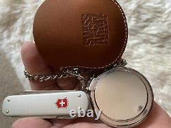 Swiss Army Stainless Steel Pocket Watch with Chain & Leather Pouch/ Pocket Knife