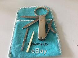 Swiss Army Tiffany &Co Sterling 925 &18k 750 Pocket Knife Key Chain Box Bag
