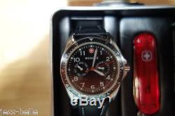 Swiss Army Twin-Eye Date Day 24hr Men's Military Leather Band Watch Knife Gift