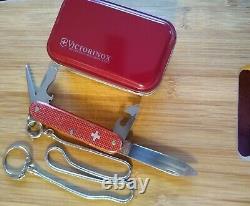 VICTORINOX Old Cross Red Alox Swiss Army Knife Set withOrig. 18 Tether & Tin Box