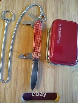 VICTORINOX Old Cross Red Alox Swiss Army Knife Set withOrig. 18 Tether & Tin Box