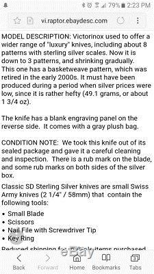 Victorinox. 925 Sterling Silver RARE Heavy Basketweave Swiss Army Knife NICE