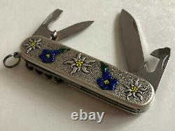Victorinox COLORED FLOWERS Carved Stainless Steel Swiss Army Knife Spartan NEW