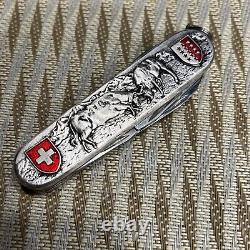 Victorinox COLORED bull 2012 Carved Stainless rare Swiss Army Knife limited