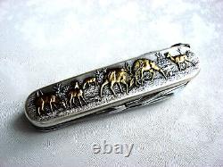 Victorinox Carved Stainless Steel Gold/Silver Swiss Army Knife Deers