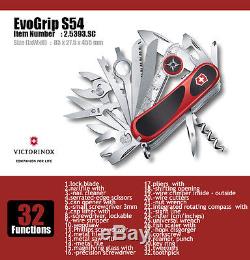 Victorinox Swiss Army Knife 85mm EvoGrip S54 Full Multi Pocket Tools 2.5393. SC