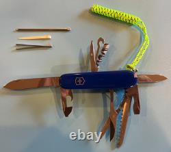 Victorinox Swiss Army Knife Cobalt Blue Plus scales, lime green lanyard, acc