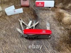 Victorinox Swiss Handyman Knife Red Handles & Brown Leather Sheath Mint In Box