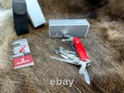 Victorinox Swiss Handyman Knife Red Handles & Brown Leather Sheath Mint In Box