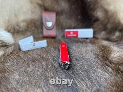 Victorinox Swiss Handyman Knife Red Handles & Brown Leather Sheath Mint In Box