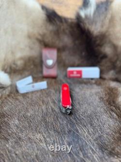 Victorinox Swiss Handyman Knife Red Handles & Brown Leather Sheath Mint In Box
