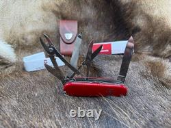 Victorinox Swiss Handyman Knife Red Handles & Brown Leather Sheath Mint In Box