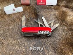 Victorinox Swiss Handyman Knife Red Handles & Brown Leather Sheath Mint In Box